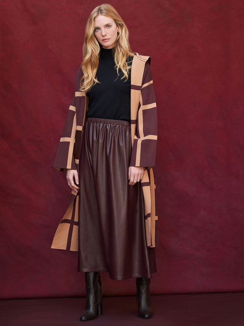 Reversible Windowpane Knit Coat, Italian Clay/Mahogany | Misook