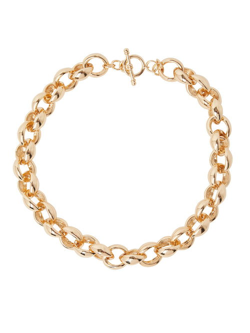 Gold Puff Rolo Link Necklace, Gold | Misook