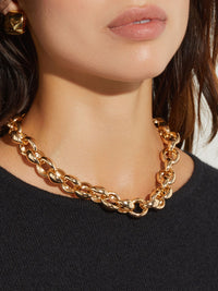 Gold Puff Rolo Link Necklace, Gold | Misook
