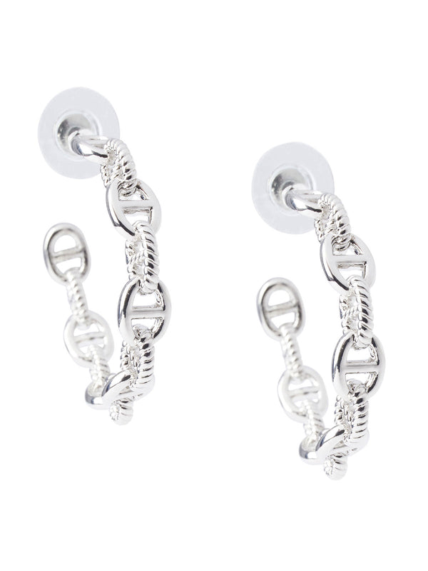 Silver Chain Link Hoop Pierced Earrings, Silver | Misook