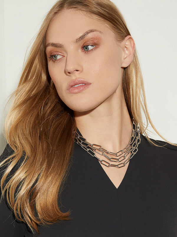 Three Tiered Silver Chain Link Necklace, Silver | Misook