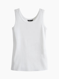 Double Scoop Neck Knit Tank Top, White, White | Misook