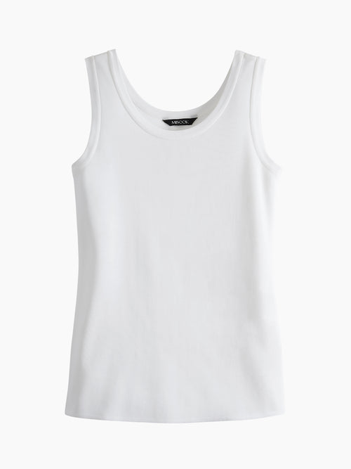 Double Scoop Neck Knit Tank Top, White, White | Misook