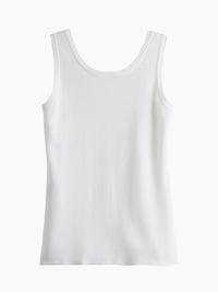 Double Scoop Neck Knit Tank Top, White, White | Misook