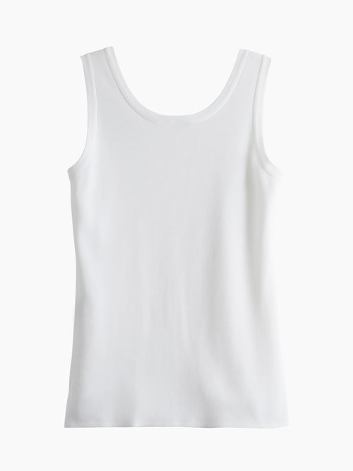 Double Scoop Neck Knit Tank Top, White, White | Misook