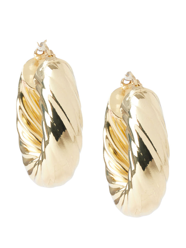 Rippled Gold Hoop Pierced Earrings, Gold | Misook