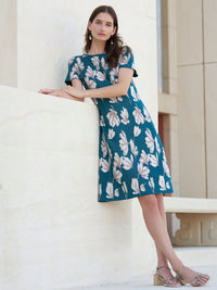 Bold Floral Soft Knit A-Line Dress, Spruce/Rose Petal/Macchiato/Biscotti | Misook