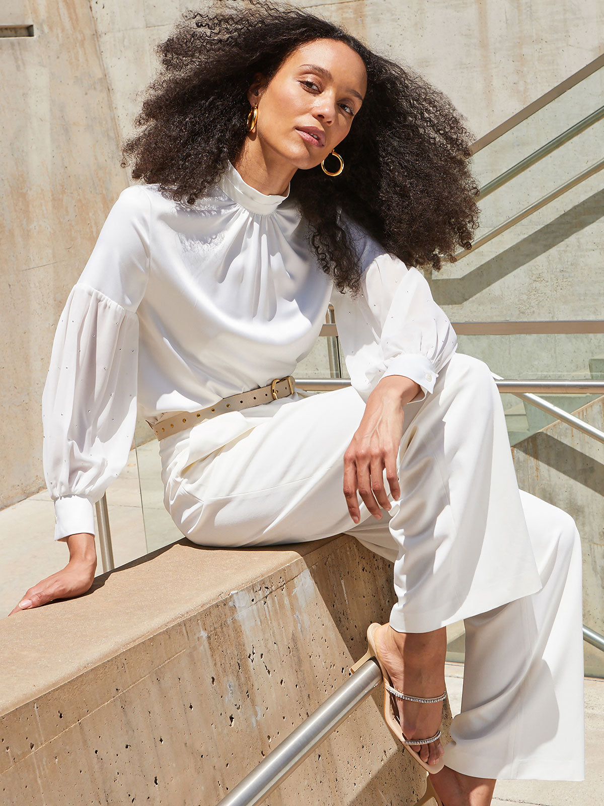 Sheer balloon sleeve blouse cheap