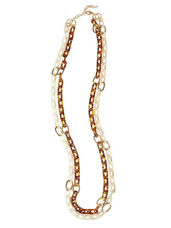 Multistrand Long Lucite Chain Necklace, Brown/Ivory | Misook