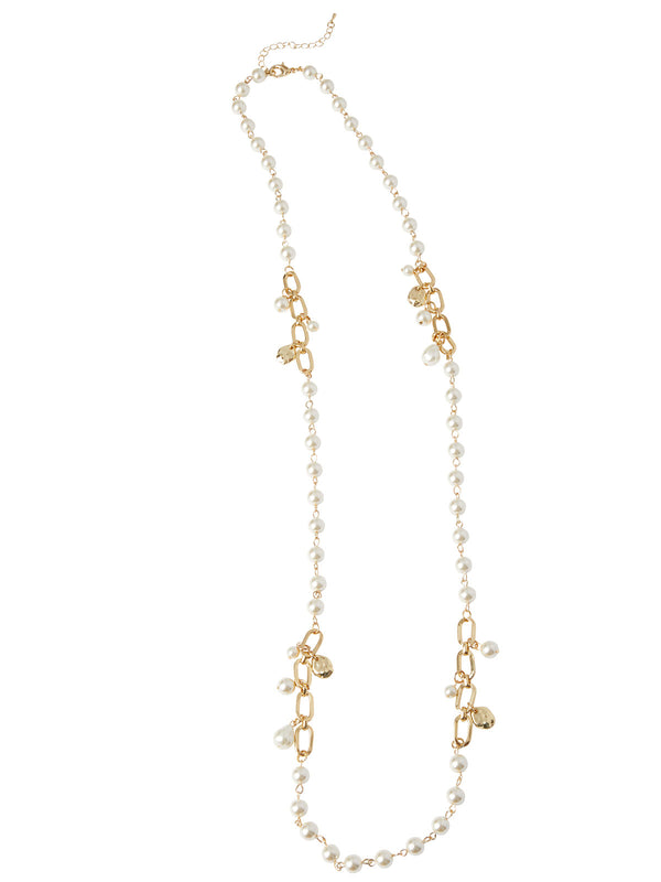 Long Pearl Bauble Detail Necklace, Gold/Pearl | Misook