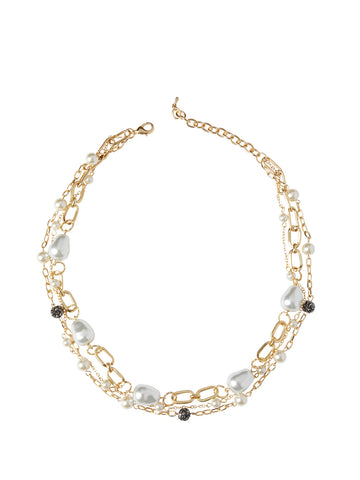 Multistrand Pearl and Gold Link Necklace