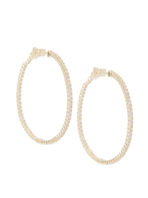 Gold Crystal Hoop Pierced Earrings, Gold | Misook