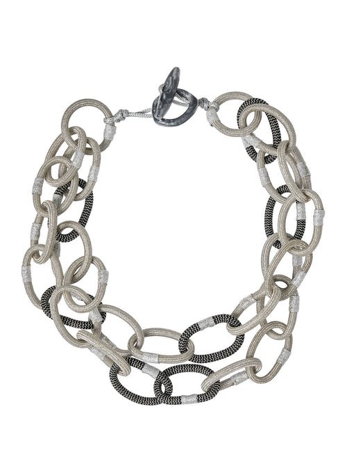 Large Textured Link Layered Necklace, Silver | Misook