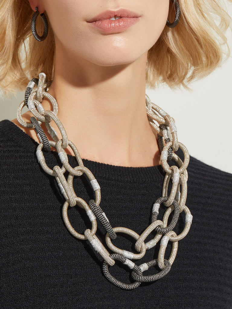 Large Textured Link Layered Necklace, Silver | Misook