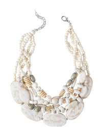 Mixed Wood Layered Statement Necklace, Ivory | Misook