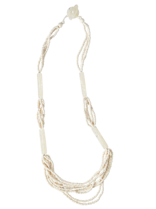 Lucite and Wood Long Layered Necklace, Ivory | Misook