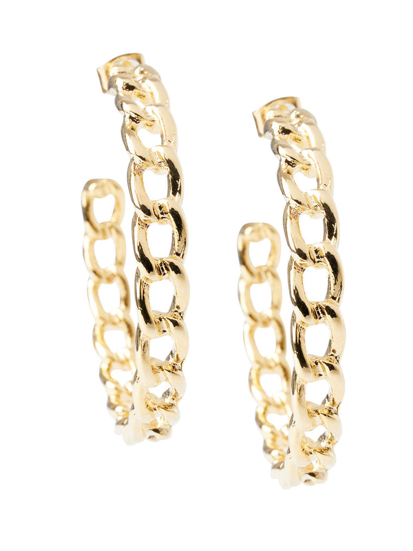 Chain Link Large Hoop Pierced Earrings, Gold | Misook