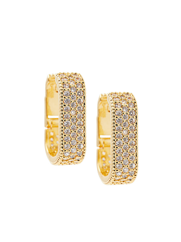 Gold Crystal Huggie Pierced Earrings, Gold | Misook