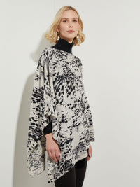 Leopard Print Cashmere Poncho, Grey Combo | Misook Premium Details
