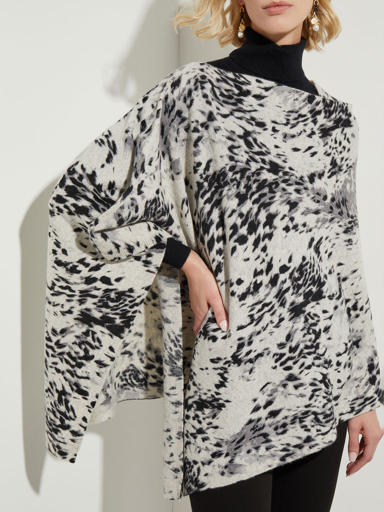 Leopard Print Cashmere Poncho, Grey Combo | Misook