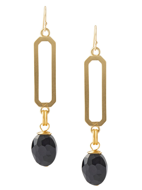 Black Crystal Drop Pierced Earrings, Gold/Black | Misook
