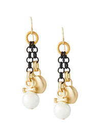 Dual Chain Gold and Pearl Drop Pierced Earrings – Misook