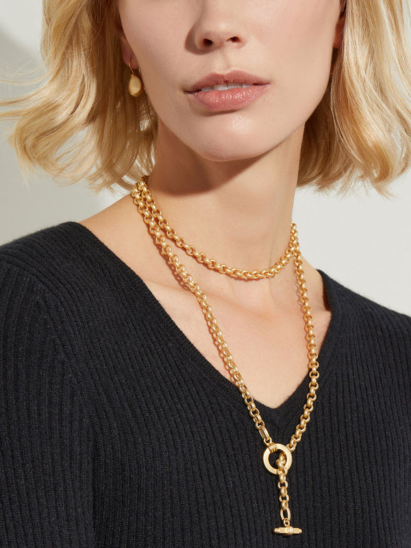 Matte Gold Rolo Chain Toggle Pendant Necklace, Gold | Misook