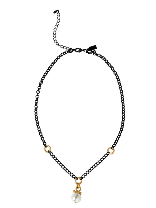 Drop Pearl Black Link Necklace, Black/Gold | Misook