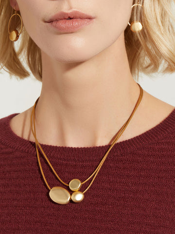 Dual Cord Gold-Tone Pebble Necklace