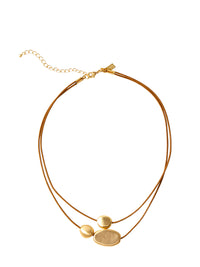Dual Cord Gold-Tone Pebble Necklace, Gold | Misook
