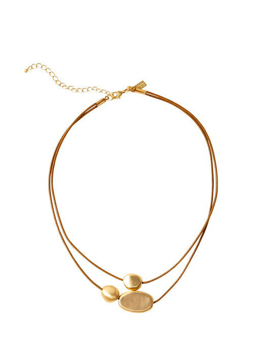 Dual Cord Gold-Tone Pebble Necklace, Gold | Misook