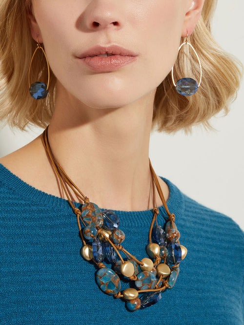 Multi-Cord Teal Quartz and Gold Pebble Necklace, Gold/Teal | Misook