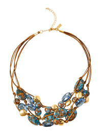 Multi-Cord Teal Quartz and Gold Pebble Necklace, Gold/Teal | Misook
