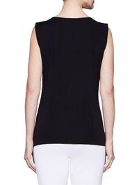 Crew Neck Knit Tank Top, Black, Black | Misook