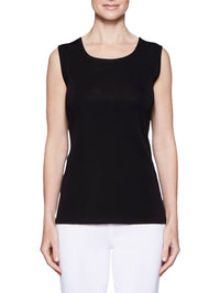 Crew Neck Knit Tank Top, Black, Black | Misook