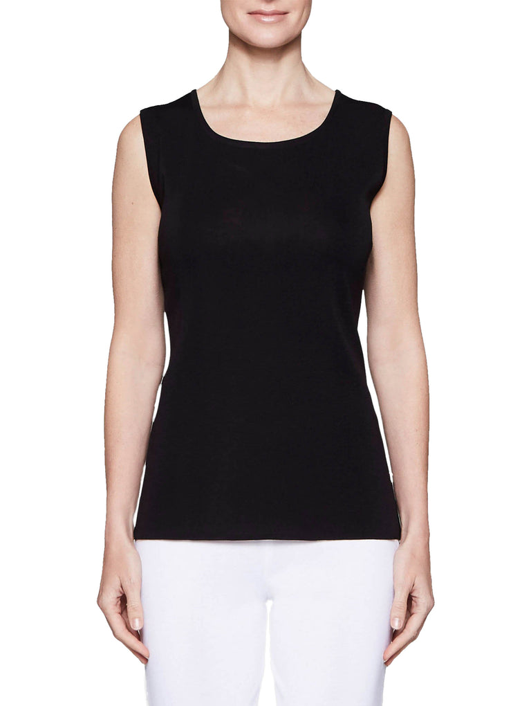 Crew Neck Knit Tank Top, Black, Black | Misook
