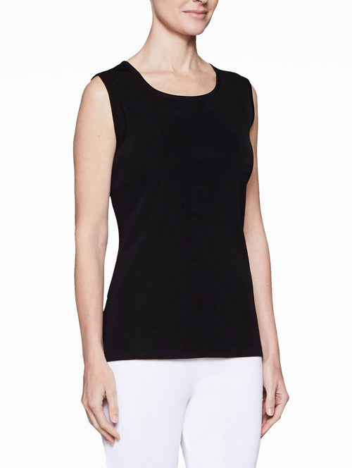 Crew Neck Knit Tank Top, Black, Black | Misook