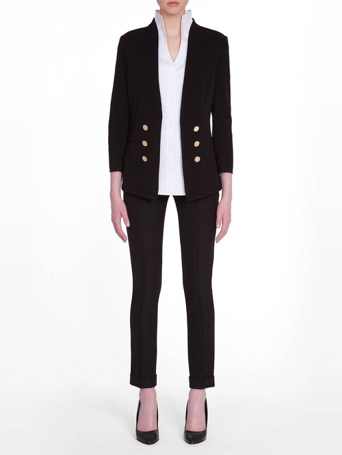 Tailored Double Button Knit Jacket, Black, Black | Misook