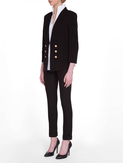 Tailored Double Button Knit Jacket, Black, Black | Misook