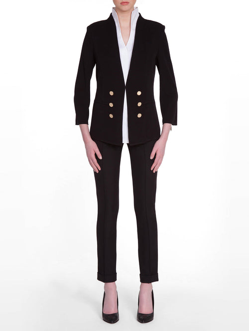 Tailored Double Button Knit Jacket, Black, Black | Misook