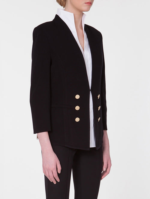 Tailored Double Button Knit Jacket, Black, Black | Misook