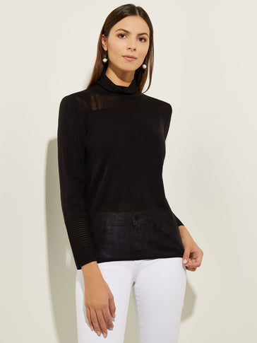 Sheer Inset Turtleneck, Black | Misook