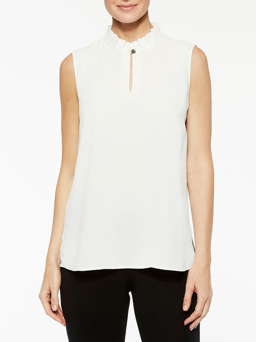 Ruffle Neck Crepe de Chine Blouse, White, White | Misook