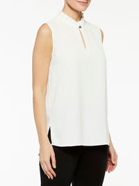 Ruffle Neck Crepe de Chine Blouse, White, White | Misook