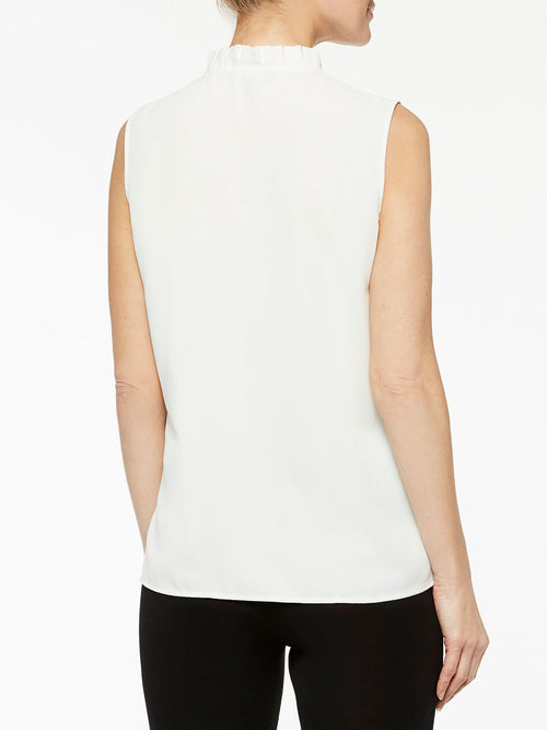 Ruffle Neck Crepe de Chine Blouse, White, White | Misook