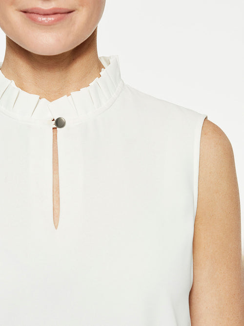 Ruffle Neck Crepe de Chine Blouse, White, White | Misook