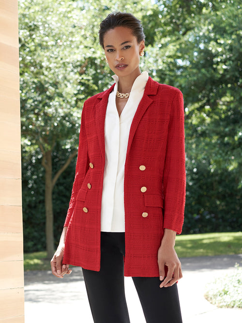 Tailored Signature Knit Jacket, Red, Classic Red | Misook