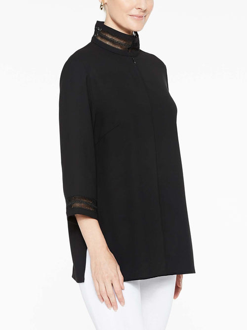 Lattice Trim Crepe de Chine Tunic, Black | Misook