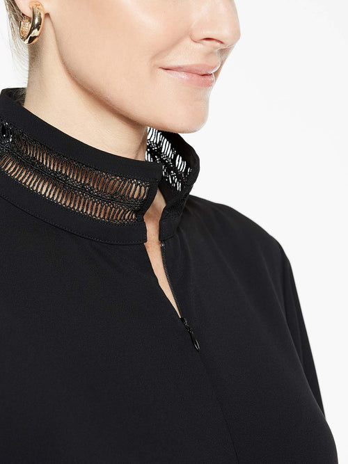 Lattice Trim Crepe de Chine Tunic, Black | Misook