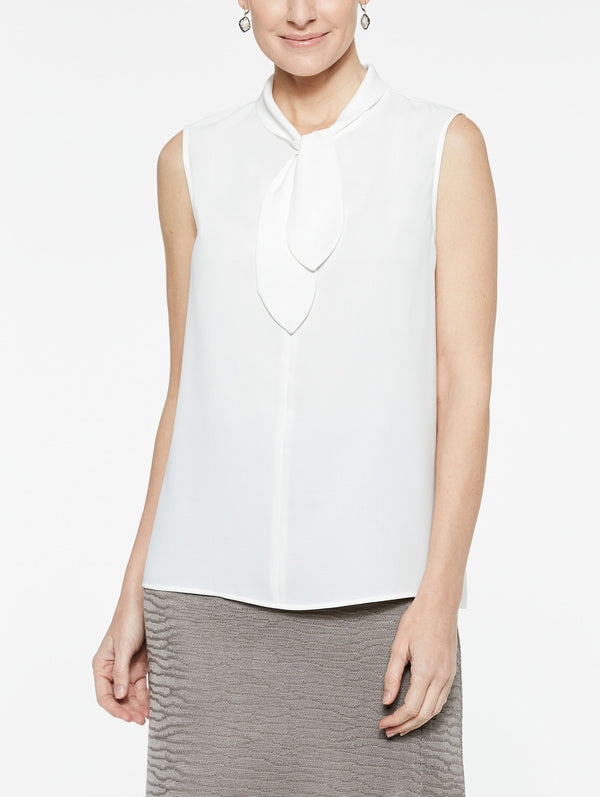 Loop and Tie Sleeveless Blouse, White, White | Misook
